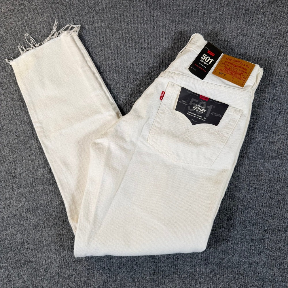 Levis Premium 501 Skinny Jeans‎ Womens 26 White High Rise Raw Hem 29502-0109